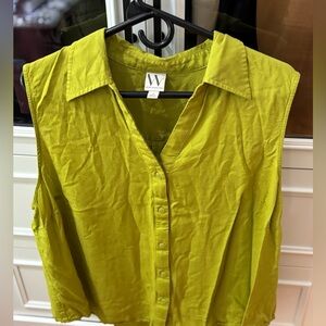 Worthington Green Sleeveless Button Down Notched Collar Sorry my Iron broke.